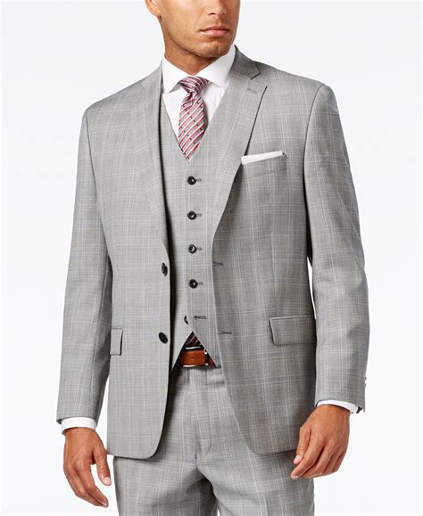 michael kors classic plaid suit 0500087961854 grey|Michael Kors Mens Classic Plaid Two Button Formal Suit Gray .